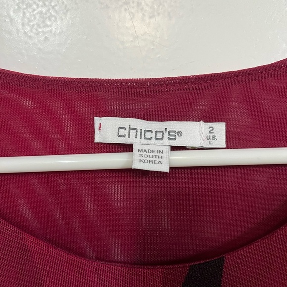 Chico’s Sheer Floral Tank Top Women’s Size 2 (Large) Magenta Beige Abstract - Picture 2 of 3